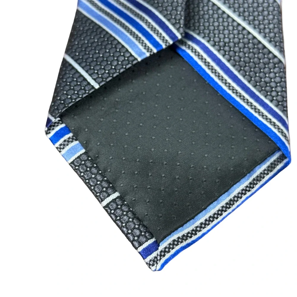 Pronto Uomo Blue Black Gray Striped Neck Tie Necktie Silk 3